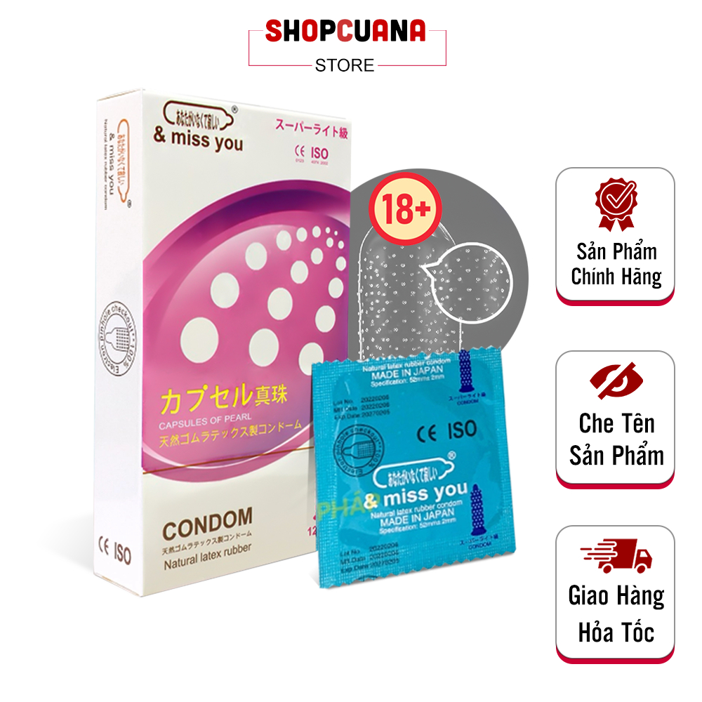 Bao Cao Su Miss You Gân Gai, Bcs Siêu Mỏng, K.Dài T.Gian, Size 52mm, Nhiều Gel Bôi Trơn (Hộp 12C)