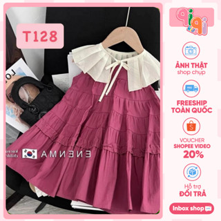 Váy Bé Gái Tone Tím Cổ Trắng Xếp Ly Qiqi T128