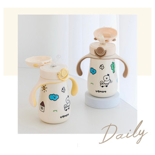 Bình tập hút giữ nhiệt inox Ubmom 260ml nắp bật cho bé uống nước uống sữa cute xỉu hàng săn sale Hàn Quốc