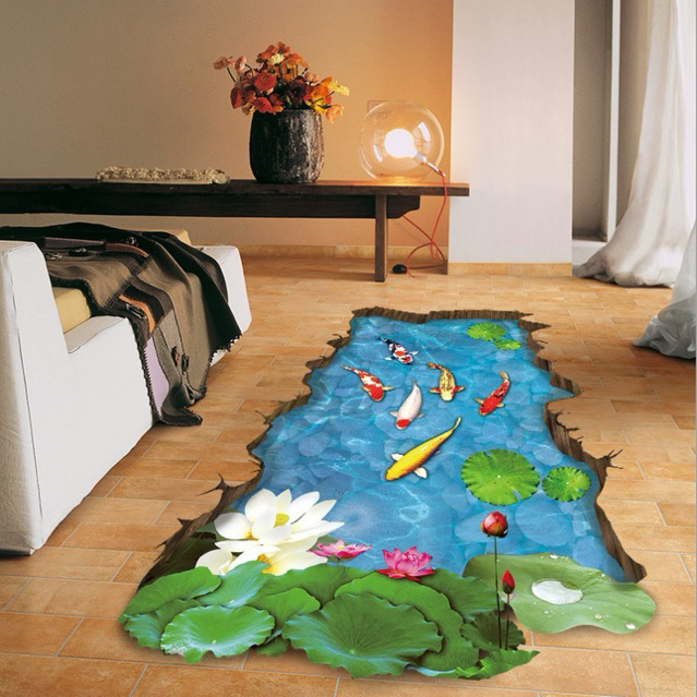 Decal dán tường Hồ sen 3D 01