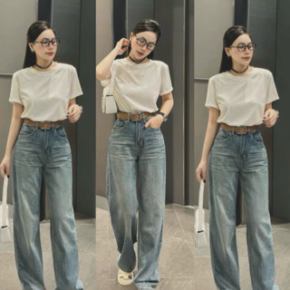(S-2Xl) HHCHOU  Quần Jeans Suông Rộng Màu Lạ vảo Qc Mềm H3242