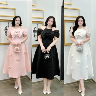 đầm trễ vai 8 nơ 55-90kg Quỳnh như Bigsize