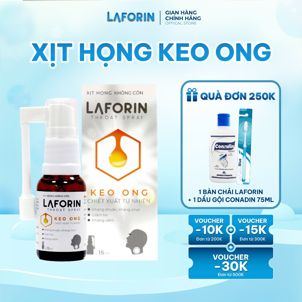 Xịt họng keo ong Laforin - Giúp giảm nhanh đau họng, ngứa rát họng - Chai 15ml