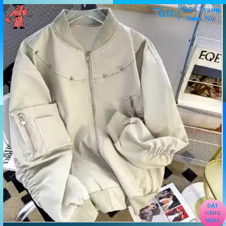  Áo Bomber Ngôi Sao Vòng Cổ Áo Khoác Nỉ Rộng Rãi Dày Dặn Thời Trang Nam Nữ 