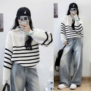 Áo Len Sweater Cổ Lọ Dáng Rộng Phong Cách Retrostyle Họa Tiết Kẻ Sọc- Aolencocao115