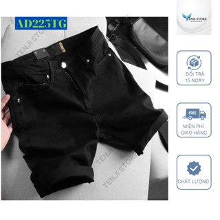 Quần short đùi jean nam đen trơn chất bò co dãn 4 chiều cực đẹp, quần rin nam chất bò TENJI