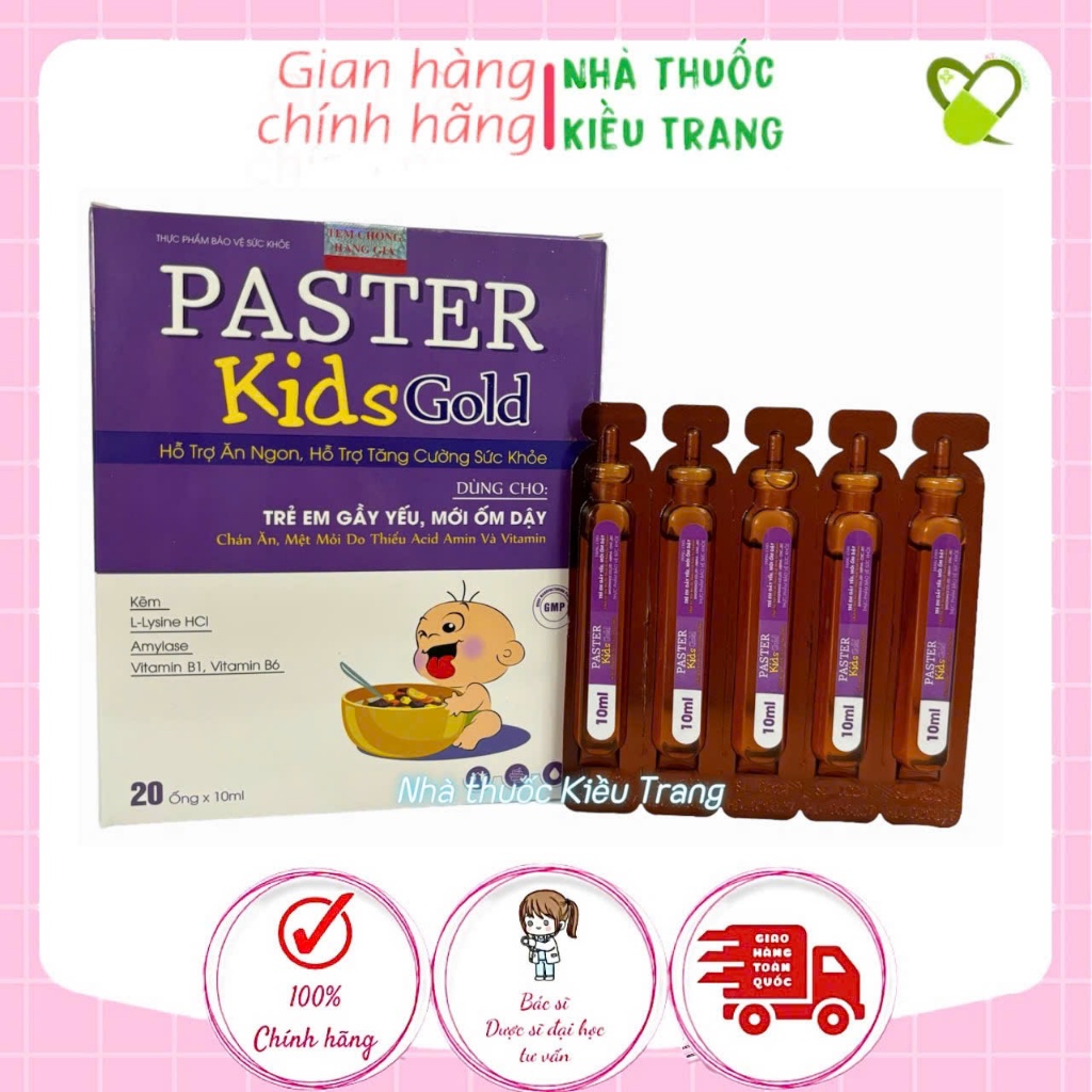 Paster Kids Gold - Siro ăn ngon, Tăng đề kháng, giúp bé hết biếng ăn. Cam kết hiệu quả sau 2-3 hộp