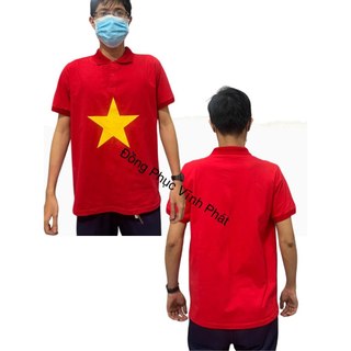 Áo Polo Cổ Trụ Màu Đỏ Sao Vàng Nam Nữ Tay Ngắn-Áo Vải Cá Sấu Đẹp-Hình Thật