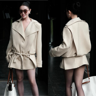 Khoác Mangto Thắt Dây Eo ANNASTORE, Áo Mangto Dáng Lửng Lịch Sự Sang Trọng T31