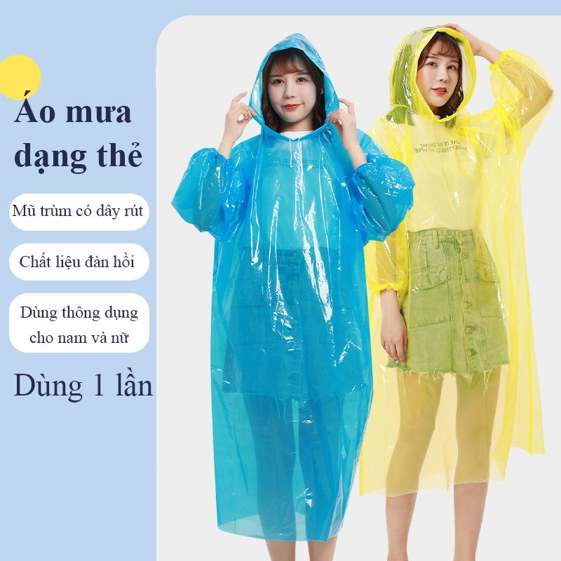 Áo mưa nilong áo mưa dùng một lần có mũ trùm tiện lợi dạng nén nhỏ gọn di động trọng lượng 20g unise