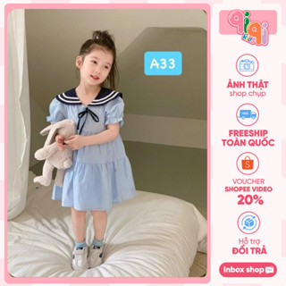 Váy Bé Gái Cổ Thủy Thủ Dáng Xòe Tiểu Thư cân nặng từ 8-26kg Qiqi A33