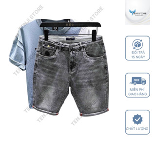 Quần short đùi jean nam xám trơn chất bò cao cấp co dãn 4 chiều cực đẹp, quần rin nam Tenji