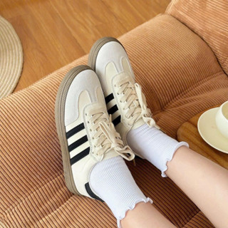 Giày Sneakers Nữ - Giày Thể Thao Basic 3 Sọc Đế Su Nâu Cao 4p QCCC