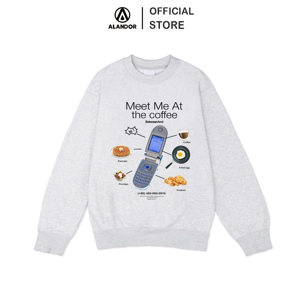 Áo Sweater Alandor Coffee Meet Me Form Rộng Nỉ Bông Cotton Dày Dặn
