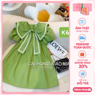 [8-35kg]-Váy Bé Gái Đính Nơ Tone Xanh Lá Đáng Yêu Xinh Xắn Qiqi K63