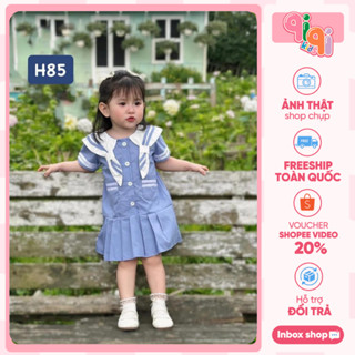Váy Bé Gái Tai Thỏ Thủy Thủ Xanh Dương Viền Trắng Xinh Xắn Qiqi H85