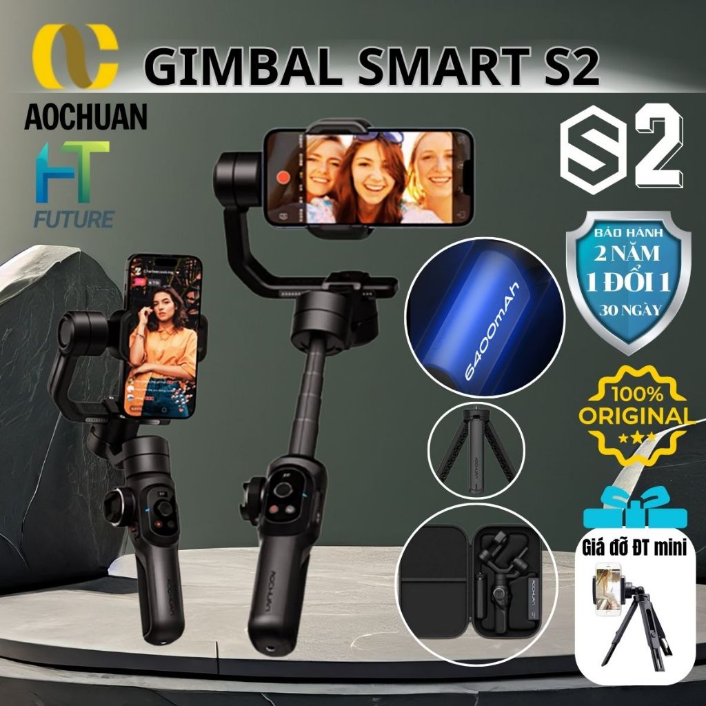 Gimbal Chống Rung Điện Thoại Smart S2 AOCHUAN, Gậy Chống Rung Quay Phim Cao Cấp, Thiết Bị Quay Video