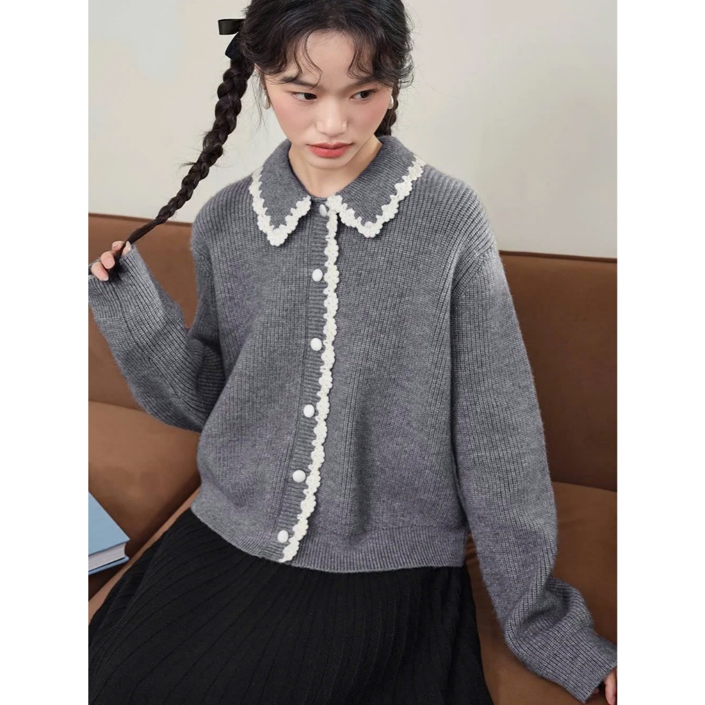 [SẴN M] Áo cardigan len phối hoa Kuose