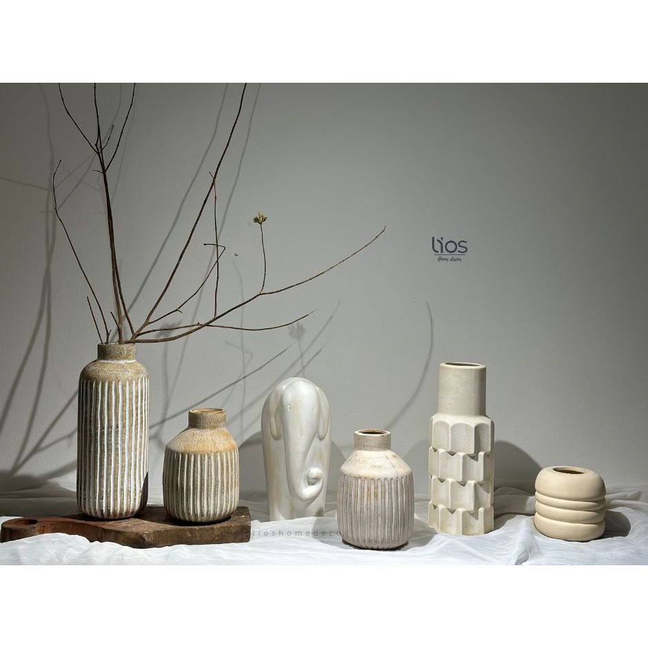 Bình gốm men mộc hoa văn độc đáo - Lios Home Decor - Cắm hoa, trang trí, quà tặng