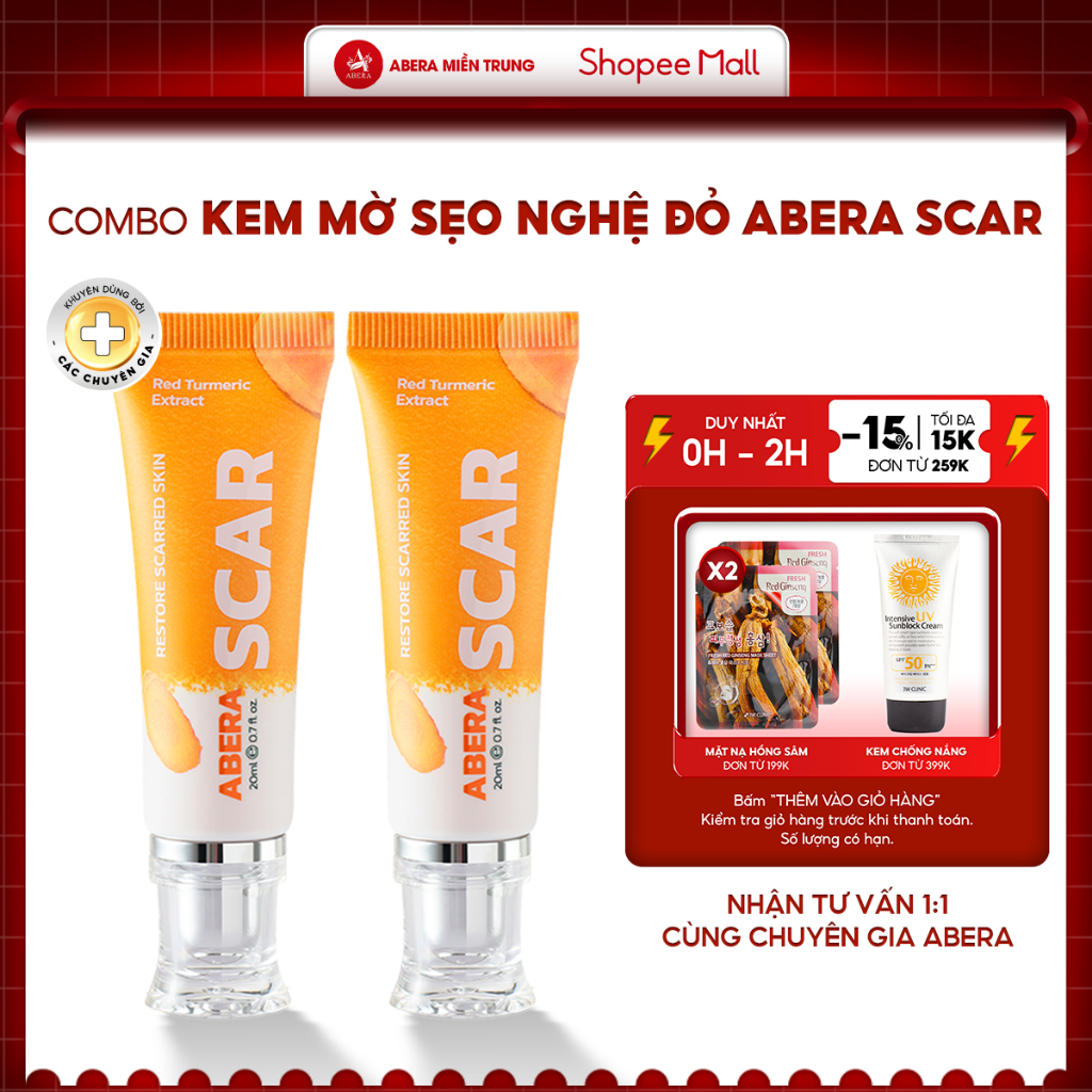 [COMBO 2 TUÝP] Kem mờ sẹo, liền sẹo, các loại sẹo lồi, sẹo lõm, sẹo bỏng, sẹo tai nạn - Kem liền sẹo nghệ đỏ Scar Abera