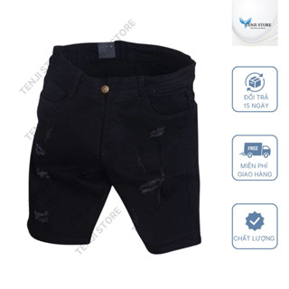 Quần short đùi jean nam đen rách chất bò cao cấp co dãn 4 chiều cực đẹp, quần rin nam TENJI