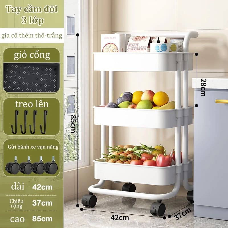 Xe Đẩy Spa 3 Tầng Đa Năng - Kệ để đồ bỉm sữa - Kệ để đồ nhà bếp có bánh xe xoay 360