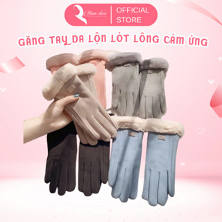 Găng tay giữ nhiệt màn hình cảm ứng da lộn Găng tay nữ mùa đông nhiều màu lông vũ sang trong quý phái GT08