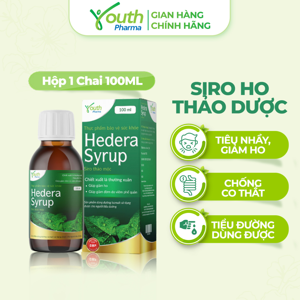 Siro Ho Hedera Syrup Youth Pharma Hỗ Trợ Giảm Ho, Giảm Đờm - Chai 100ml