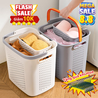 (TẶNG MÓC KẸP) Giỏ đựng quần áo bẩn GADI đa năng, kết hợp giỏ nhỏ đựng đồ lót, có quai xách nhựa PP cứng cáp