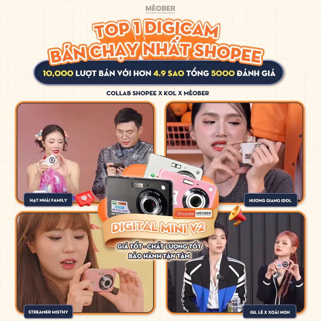 [Tặng thẻ nhớ] Máy ảnh kĩ thuật số digital mini camera v2 - quay, chụp 48MP, siêu mỏng nhỏ gọn | BigBuy360 - bigbuy360.vn