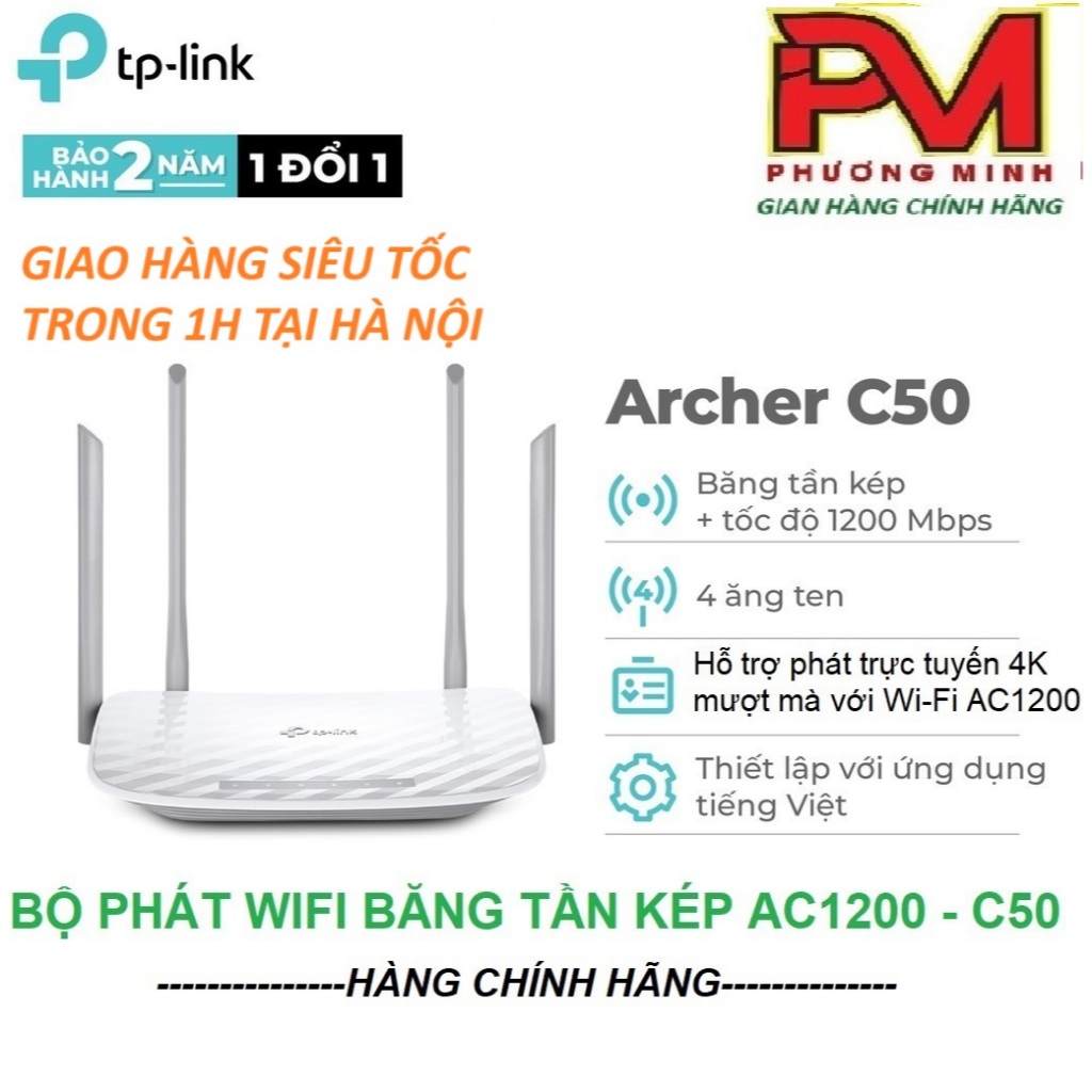 Bộ phát Wifi Router Băng Tần Kép AC1200 - TP-Link Archer C50 _ Hàng chính hãng