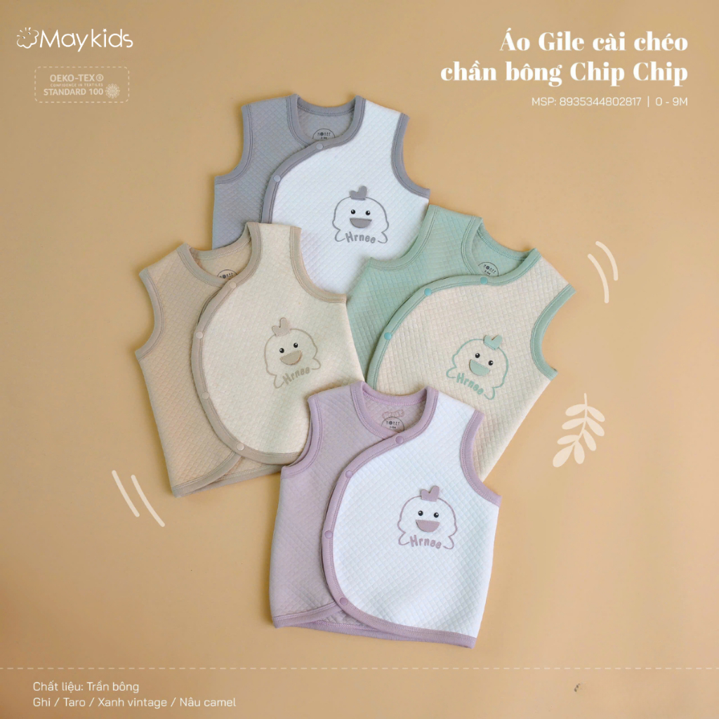 Áo GhiLe cài chéo chần bông Chip Chip đáng yêu, ấm áp cho bé 0M - 9M - Mây kids