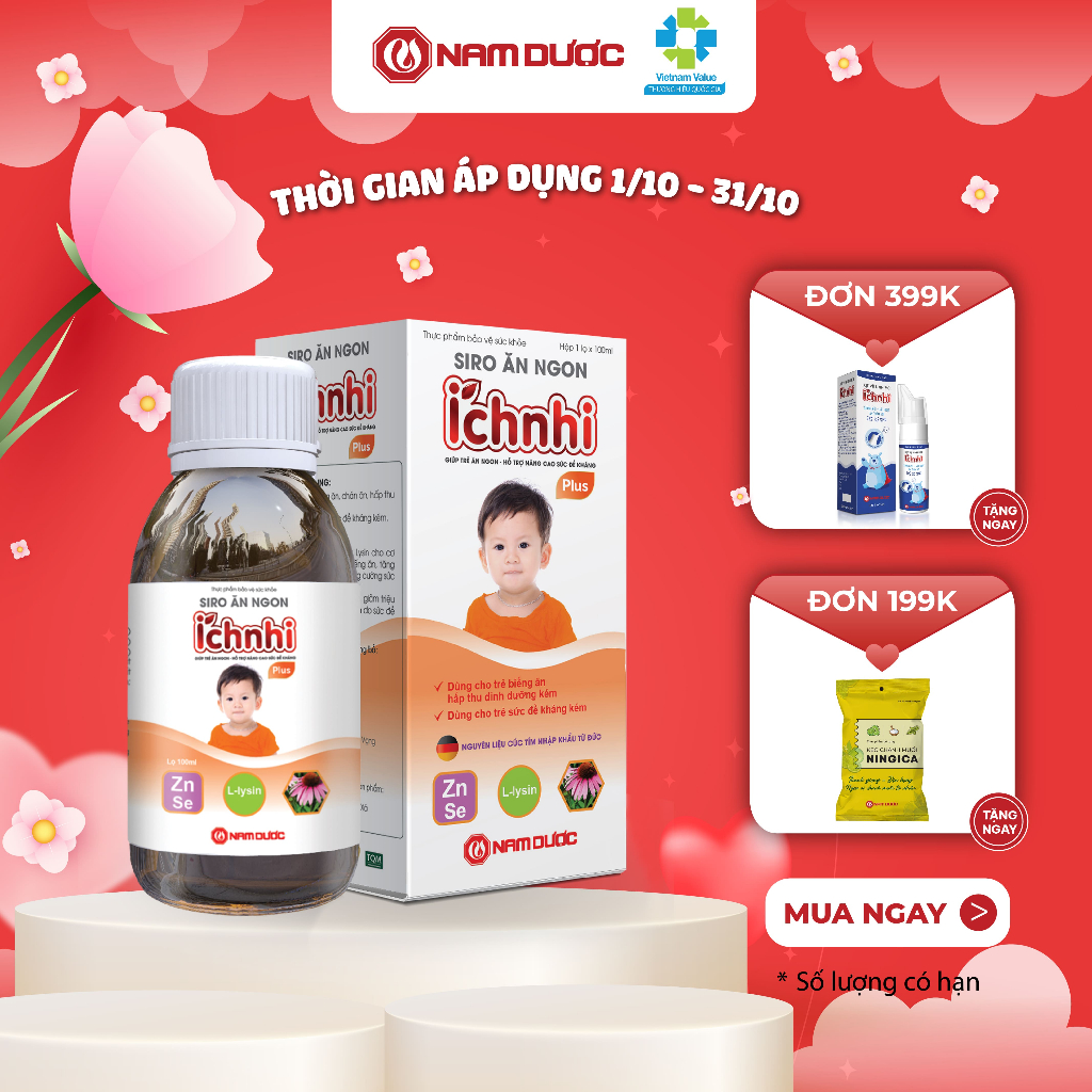 Siro Ăn Ngon Ích Nhi Plus lọ 100ml giúp nâng cao sức đề kháng, tăng chuyển hóa hấp thu dưỡng chất, giúp trẻ ăn ngon