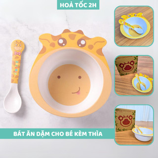 Bát ăn dặm 9BABY hình hươu cao cổ dễ thương sợi tre cao cấp an toàn cho bé