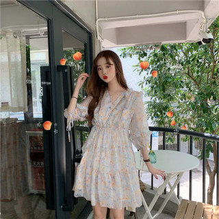 Đầm voan hoa nhí eo cao theo phong cách khu rừng mùa hè khí chất siêu cổ tích công chúa nhỏ PinkLink