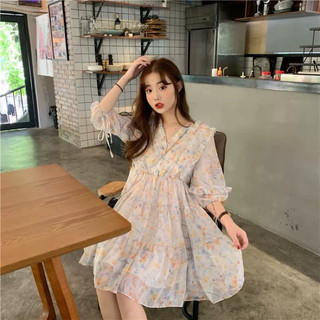 Đầm voan hoa nhí eo cao theo phong cách khu rừng mùa hè khí chất siêu cổ tích công chúa nhỏ PinkLink