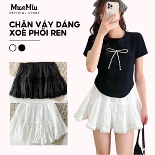 Chân váy xoè phối ren MunMiu 2 lớp có sẵn lớp lót dáng xòe cạp ren 2 tầng tiểu thư dễ thương 5932