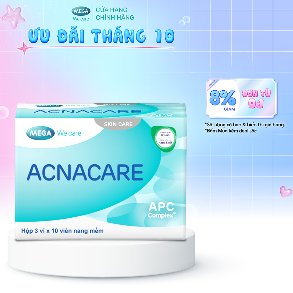 Viên uống giảm mụn, giảm nhờn - Kẽm, Crôm, D.Salina, Vitamin C, Vitamin E - ACNACARE Mega We Care (30 viên)
