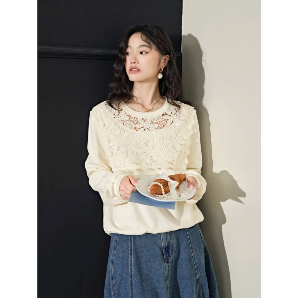 [SẴN S] Áo sweater phối ren cover Kuose