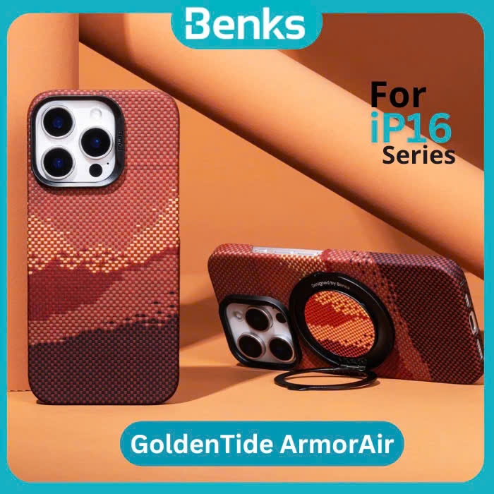 Ốp Lưng BENKS GoldenTide ArmorAir Kevlar Siêu Mỏng Chống Sốc Chống Bám Vân Tay iPhone 16 Pro Max Sạc