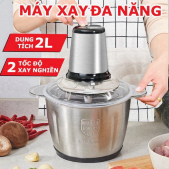 Máy Xay Thịt Inox 304 Chất Liệu Cối Xay Inox Chuẩn 304 Chống Gỉ Công Suất 250W Dung Tích 2L