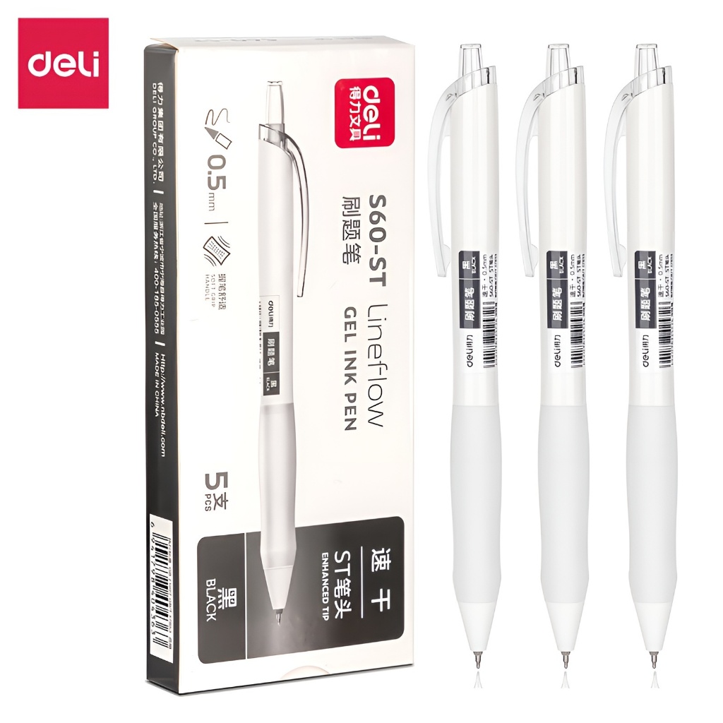 Bút Bi Nước Mực Gel S60-ST Deli Màu Đen Trắng Thiết Kế Ngòi Trơn 0.5mm Dùng Cho Viết Tiếng Trung