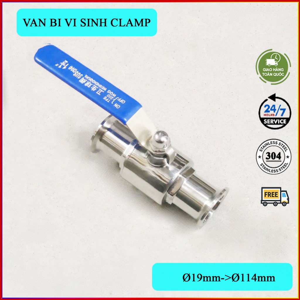 VAN BI VI SINH KẾT NỐI CLAMP INOX 304 CHUẨN, VAN KHÓA CLAMP INOX VI SINH
