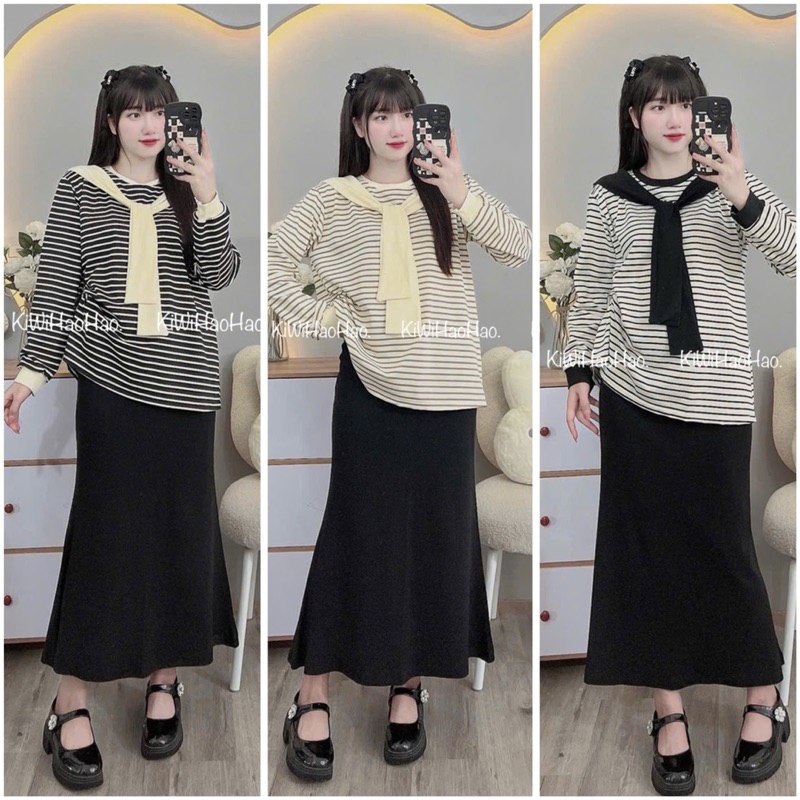ÁO BẦU - DÀI TAY ZIP KẺ NGANG KÈM KHĂN - 3 Màu 💥RẺ VÔ ĐỊCH💥