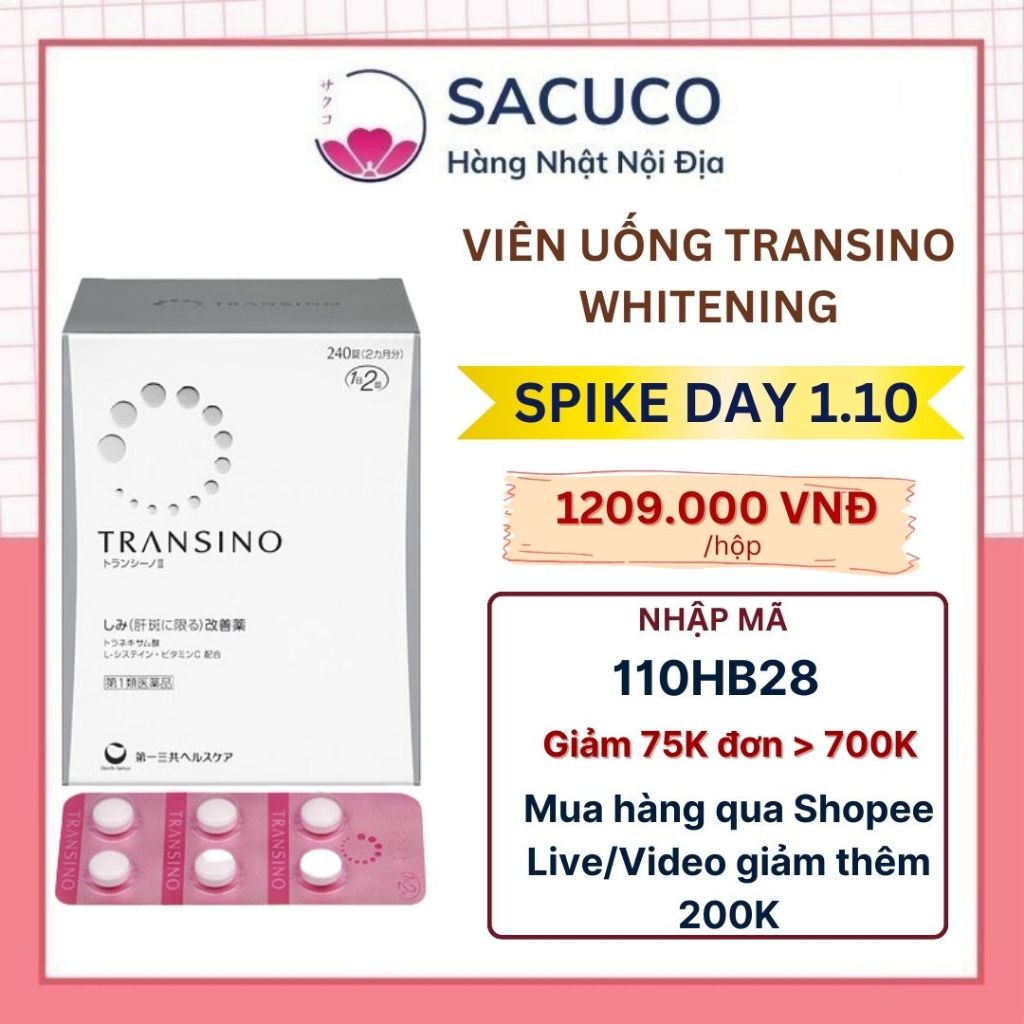 [Date 2026] Viên Uống Transino Trắng Da, Mờ Nám, Tàn Nhang Nhật Bản (240 Viên)
