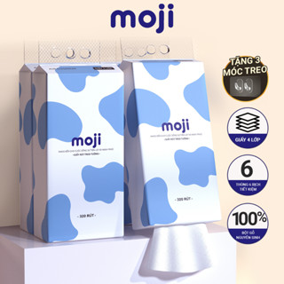 Thùng 6 bịch khăn giấy rút treo tường MOJI 4 lớp 100% bột gỗ nguyên sinh không tẩy trắng [TẶNG 3 MÓC TREO]