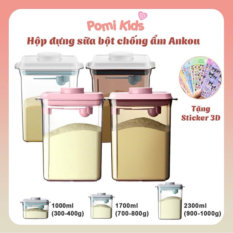 (Tặng sticker 3D) Hộp Đựng Sữa Bột Chống Ẩm Ankou, Hộp Trữ Sữa Cho Bé Hút Chân Không Hàng Chính Hãng