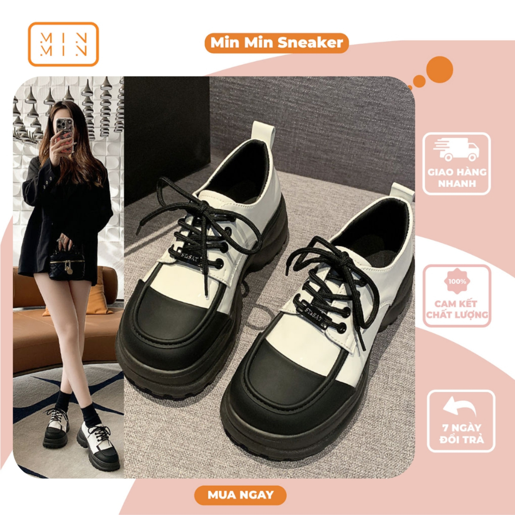 Giày bốt nữ Oxford, Giày Đốc Da Bóng Đế 5cm Chất Đẹp MinMin Sneaker