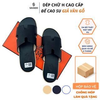Dép Hm Nam Quai Ngang Chất Liệu Da Bò, Dép Chữ H Nam Fullbox Hàng Cao Cấp  (SVD15)