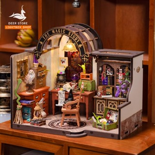 Nhà búp bê tự làm bằng gỗ Robotime Rolife DIY Miniature House - The Magic Study DG166. Có đèn led